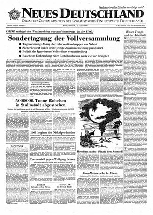 Neues Deutschland Online-Archiv vom 06.08.1958