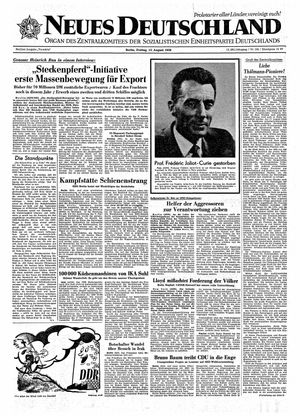 Neues Deutschland Online-Archiv vom 15.08.1958