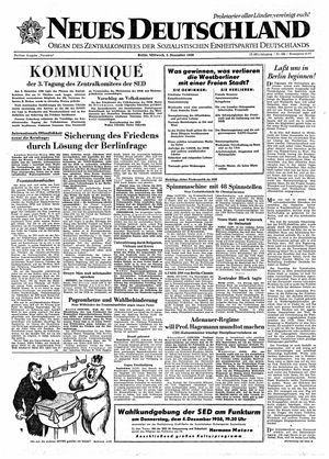 Neues Deutschland Online-Archiv vom 03.12.1958