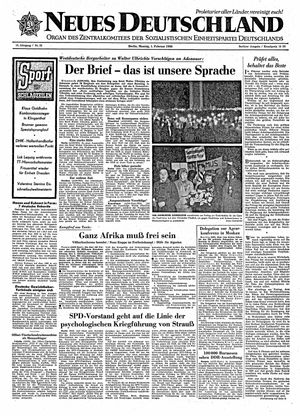 Neues Deutschland Online-Archiv vom 01.02.1960