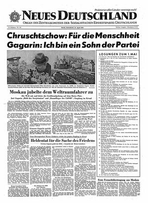 Neues Deutschland Online-Archiv vom 15.04.1961