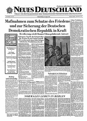 Neues Deutschland Online-Archiv vom 14.08.1961