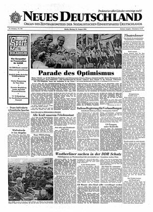 Neues Deutschland Online-Archiv vom 21.08.1961