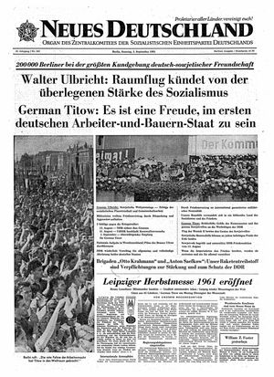 Neues Deutschland Online-Archiv vom 03.09.1961