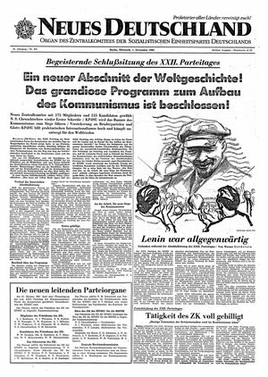 Neues Deutschland Online-Archiv vom 01.11.1961