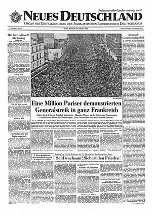 Neues Deutschland Online-Archiv vom 14.02.1962