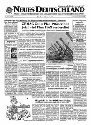 Neues Deutschland Online-Archiv vom 22.12.1962