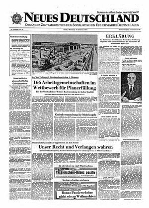 Neues Deutschland Online-Archiv vom 19.02.1964