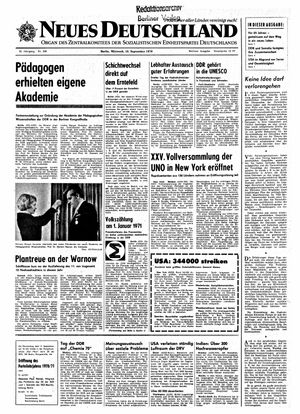 Neues Deutschland Online-Archiv vom 16.09.1970