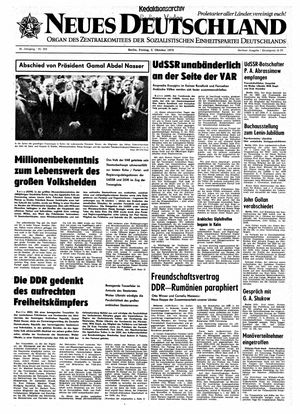 Neues Deutschland Online-Archiv vom 02.10.1970
