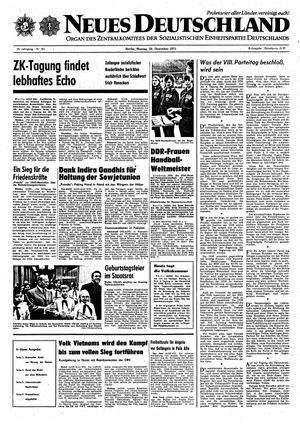 Neues Deutschland Online-Archiv vom 20.12.1971