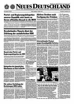 Neues Deutschland Online-Archiv vom 09.10.1973
