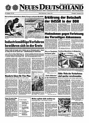Neues Deutschland Online-Archiv vom 01.08.1974