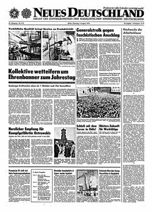 Neues Deutschland Online-Archiv vom 06.08.1974