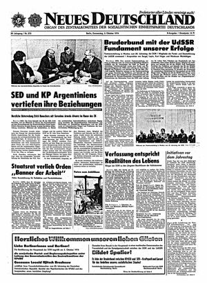 Neues Deutschland Online-Archiv vom 03.10.1974
