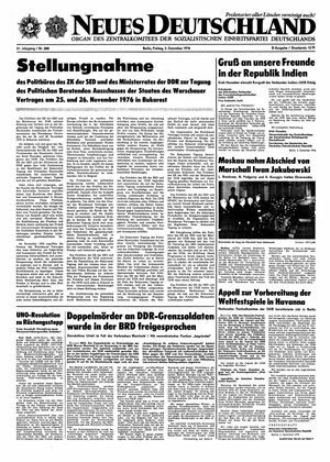 Neues Deutschland Online-Archiv vom 03.12.1976