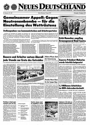 Neues Deutschland Online-Archiv vom 09.08.1977