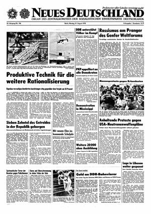 Neues Deutschland Online-Archiv vom 21.08.1978