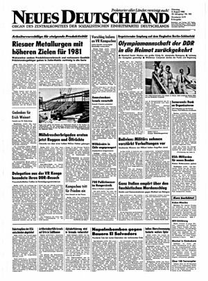 Neues Deutschland Online-Archiv vom 05.08.1980