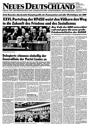 Neues Deutschland Online-Archiv vom 25.02.1981