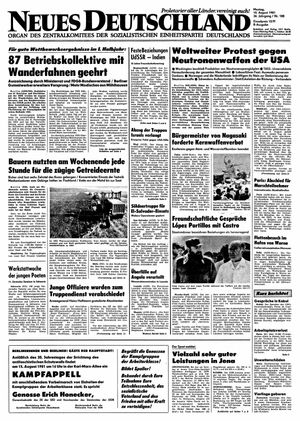 Neues Deutschland Online-Archiv vom 10.08.1981