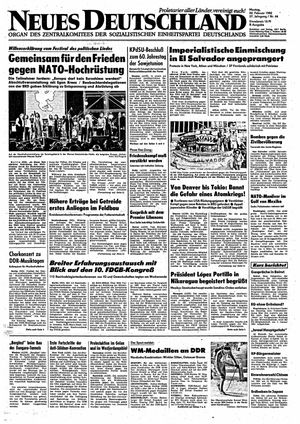 Neues Deutschland Online-Archiv vom 22.02.1982