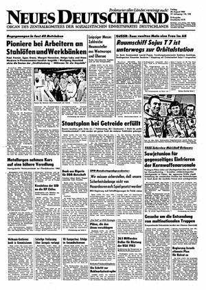Neues Deutschland Online-Archiv vom 20.08.1982
