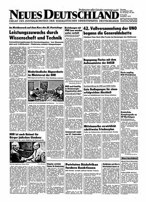 Neues Deutschland Online-Archiv vom 22.09.1987