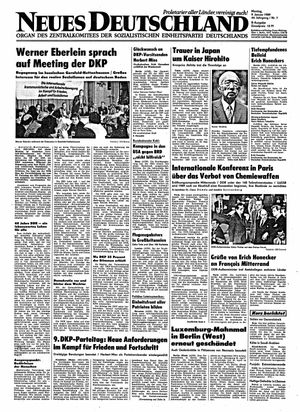 Neues Deutschland Online-Archiv vom 09.01.1989