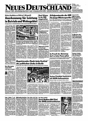 Neues Deutschland Online-Archiv vom 20.02.1989