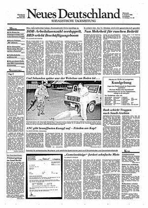 Neues Deutschland Online-Archiv vom 08.08.1990