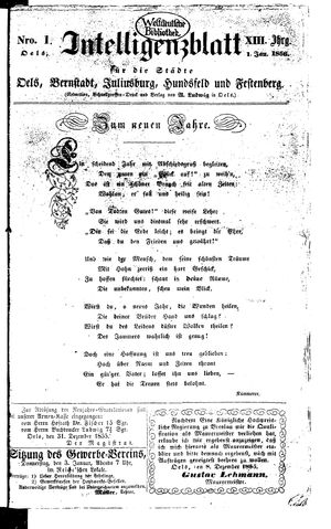 Intelligenzblatt für die Städte Oels, Bernstadt, Juliusburg, Hundsfeld und Festenberg vom 01.01.1856
