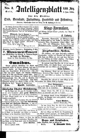 Intelligenzblatt für die Städte Oels, Bernstadt, Juliusburg, Hundsfeld und Festenberg vom 05.01.1856