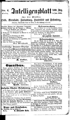 Intelligenzblatt für die Städte Oels, Bernstadt, Juliusburg, Hundsfeld und Festenberg vom 08.01.1856