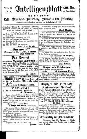 Intelligenzblatt für die Städte Oels, Bernstadt, Juliusburg, Hundsfeld und Festenberg vom 12.01.1856