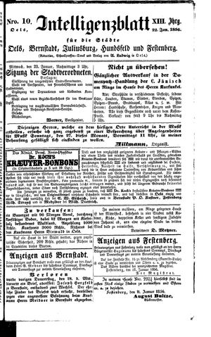 Intelligenzblatt für die Städte Oels, Bernstadt, Juliusburg, Hundsfeld und Festenberg vom 22.01.1856