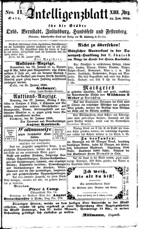 Intelligenzblatt für die Städte Oels, Bernstadt, Juliusburg, Hundsfeld und Festenberg vom 24.01.1856