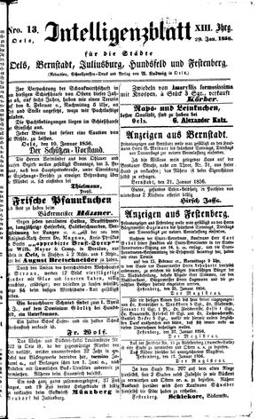 Intelligenzblatt für die Städte Oels, Bernstadt, Juliusburg, Hundsfeld und Festenberg vom 29.01.1856