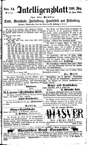 Intelligenzblatt für die Städte Oels, Bernstadt, Juliusburg, Hundsfeld und Festenberg on Jan 31, 1856