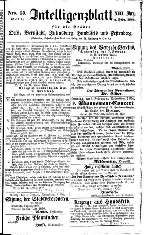 Intelligenzblatt für die Städte Oels, Bernstadt, Juliusburg, Hundsfeld und Festenberg vom 02.02.1856
