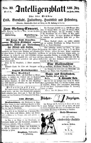 Intelligenzblatt für die Städte Oels, Bernstadt, Juliusburg, Hundsfeld und Festenberg vom 19.02.1856