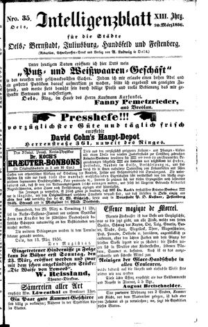 Intelligenzblatt für die Städte Oels, Bernstadt, Juliusburg, Hundsfeld und Festenberg vom 20.03.1856