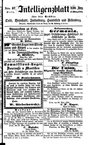 Intelligenzblatt für die Städte Oels, Bernstadt, Juliusburg, Hundsfeld und Festenberg vom 27.03.1856