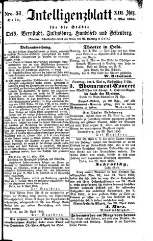 Intelligenzblatt für die Städte Oels, Bernstadt, Juliusburg, Hundsfeld und Festenberg vom 03.05.1856