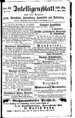 Intelligenzblatt für die Städte Oels, Bernstadt, Juliusburg, Hundsfeld und Festenberg vom 08.05.1856