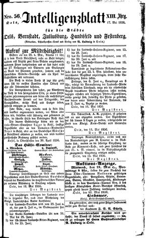Intelligenzblatt für die Städte Oels, Bernstadt, Juliusburg, Hundsfeld und Festenberg vom 17.05.1856