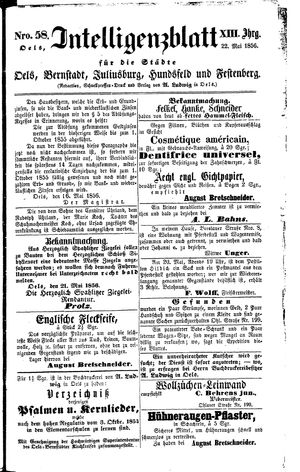 Intelligenzblatt für die Städte Oels, Bernstadt, Juliusburg, Hundsfeld und Festenberg vom 22.05.1856