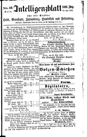 Intelligenzblatt für die Städte Oels, Bernstadt, Juliusburg, Hundsfeld und Festenberg vom 24.05.1856