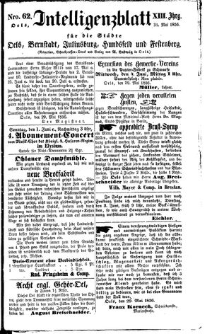 Intelligenzblatt für die Städte Oels, Bernstadt, Juliusburg, Hundsfeld und Festenberg vom 31.05.1856