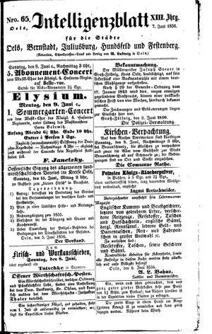 Intelligenzblatt für die Städte Oels, Bernstadt, Juliusburg, Hundsfeld und Festenberg vom 07.06.1856